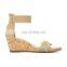 ladies wholesale high heel open toe easy zip up closure with elastic ankle strap wedges sandals shoes (LAJWG0019)