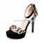 wholesale fancy design women high heel leopard print party wear ankle strap platform sandals shoes EUR size (36 37 38 39 40 41)