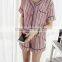 Wholesale Summer Silky stripe Soft Satin Ladies Pajamas /Girls' PJ set