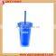 16 oz Insulated Double Wall Plastic Tumbler With Straw and Lid