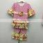 2016 spring capri sleeve pink floral top and ruffle pant girls outfits cute baby girls newly factory made children clothing