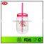 Customized 18 Ounce Plastic Eco Mason Glass Jar With Straw and Lid