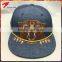 custom design your own logo 6 panel jeans snapback hat with 3D embroidery