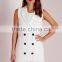 Women Fancy White Sleeveless Double Breasted Slim Fit Blazer