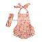 Wholesale Boutique Baby Girls Floral Prints Pretty Kids Summer Backless Rompers With Headband