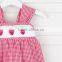 Summer Hot Sale Baby Clothes Set Red Plaid Smocked Dress With Shorts Kids Clothing