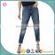Damages ripped out high quality biker jeans latest design girls denim jeans pant