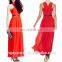 Latest Evening Dress Pattern V Neckline Ruched Skirt Formal Dress for Woman