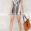 White And Navy Stripes Fashion Jumpsuit Adjustable Straps Unlined v Neck With Crossover Design Jumpsuits for Women 2016