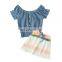 hot selling kids Children's summer girls' short-sleeved striped short skirt two-piece girls' clothing sets