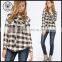 Autumn Black and Grey Tantan Long Sleeve Womens Plaid Flannel Shirt