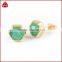 Natural green chrysoprase hexagon stone stud post earrings