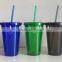 Double Wall Plastic Tumblers With Straw 16oz