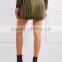 Wholesale Women Apparel Army-green Embellished Satin-trimmed Pleated Chiffon Mini Skirt(DQE0386SK)