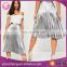 2017 silver full fashion women pleated midi skirt
