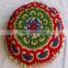 Indian Cushion Cover Hand Embroidered Cotton Round Pouffe Vintage Suzani Pillow Case Handmade Ottoman Cover 16''