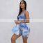 Custom Fashion Sexy Rib Print One Piece Bodycon Tie Dye Causal Jumpsuit