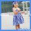 HOGIFT OEM latest style 2016 summer&spring sleeveless blue stripes fashion design small girls dress