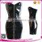 2015 Wholesale women zipper black tight leather dress
