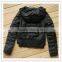 Women black short fashion motorcycle PU leather jacket with hoody