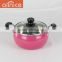 Modern kitchen cookware designs high definition color painting pearl soup pot arc-shape pot with double-riveted bakelite handles