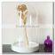 A>< Shabby Cottage Home Accent hand blown optical spherical Cloche with base Christmas Vintage display glass dome with wood tray