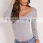 Custom Size One Piece Plain Jumpsuit Long Sleeve Basic Grey Scoop Neck Thong Bodysuit