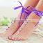 Multicolor Sexy Barefoot Sandal Ribbon Pearl Anklet Foot Ankle Chain Toe Ring Jewelry