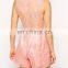 2016 hot selling wholesale one piece women pink playsuit with floral sheer layer