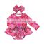 Summer baby girls floral print jumpsuit long sleeve romper with headband set