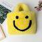 020Wholesale fashion faux fur bags Smile face tote bags Plush bags large space
