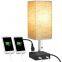 Modern Simple Bedroom Cloth Table Lamp Double USB Port 3-hole AC Socket Nightstand Lamp