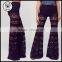 Ladies Casual Sheer Black Lace Bell Bottom Pants for Women