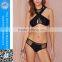 Hot selling black halter popular sexy tankini swimsuits with transparent mesh