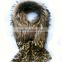 2016/2017 New Design Genuine Raccoon Fur Shawl with Leopard Sarong for Winter Women