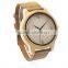 Hot selling natural pure bamboo wooden watches wiht leather strap for men and women