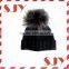 Fold up blank wholesale custom winter cashmere hat with fur pom