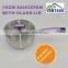 16cm stainless steel saucepan with glass lid/soft touch silicon handle in purple color