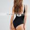 2017 MGOO One Piece Swimwear White Piping Scoop Neck Custom Gold Foil Print Swimsuit With RVCA Neoprene Logo