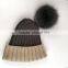 Myfur Real Fox Fur Pom Pom Bi-Color Adult Elegant Wool Beanie