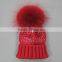 Myfur Latest Design Beige Color Turn Up Beanie with Stone Decoration Real Raccoon Fur Pom Pom