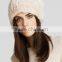 YR297 Wholesale Price Fashion Knitted Rex Rabbit Fur Hat with Pom pom