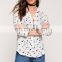 Latest new model roll sleeves heart printed shirt model tops for women