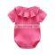 Short Sleeve Cotton Ruffled Neckline Baby Romper Clothes for Newborn Infant with Button Summer for Girl