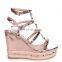 Women rose gold nappa wedge heel with studded detail, ankle strap & rope trim ankle double strap sandals shoes