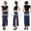 Vented Long Denim dark blue Skirt for girls in Guangzhou