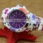 Charming printing flower plastic case and band fashion lady watch