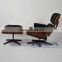 Replica Charles Lounge Chair and Ottoman Walnut Shell Black Leather