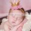 Simple design beauty pageant crown lace headwear / beauty rhinestone queen crown with shiny silk band tie for kids