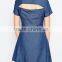 V-neckline Street Denim Tea Dress With Cut Out Back